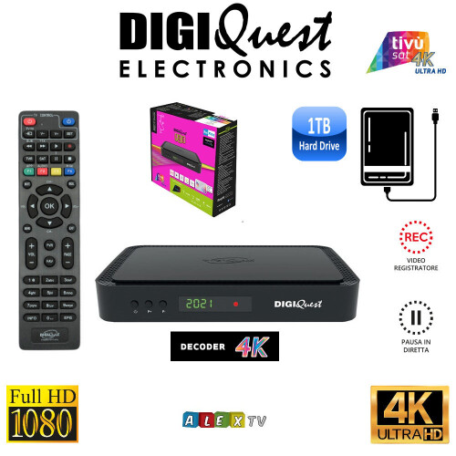 Tivusat Digiquest Q90 4K UHD PVR 1TB HDD Italian Decoder + ACTIVE card 1