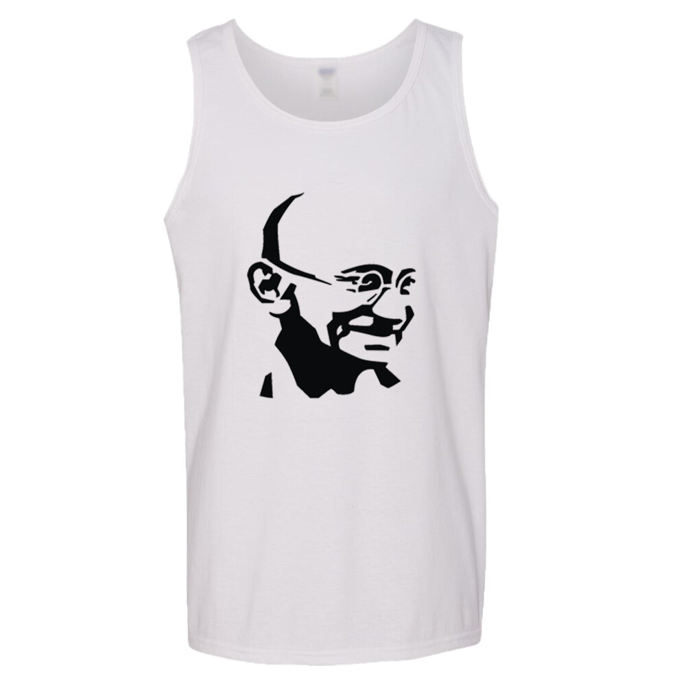 (2XL) Mahatma Gandhi Hindi Indian Hero Mens White Basic Tank Top Singlet T Shirt