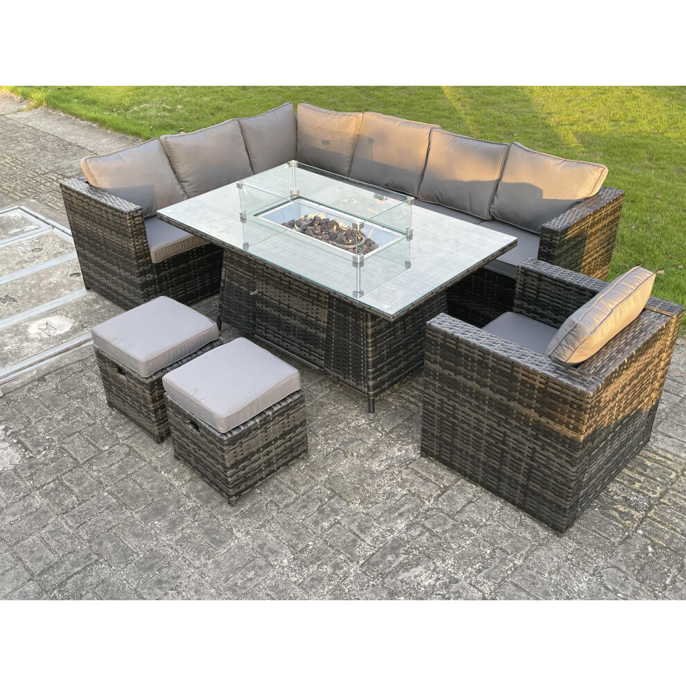 Fimous Outdoor Rattan Garden Furniture Corner Sofa Gas Fire Pit Table Sets 9 Seater-image-OPC-PBJBT7X-NEW