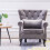 Living And Home (Grey) Velvet Upholstered Wingback Armchair with Cushion 2