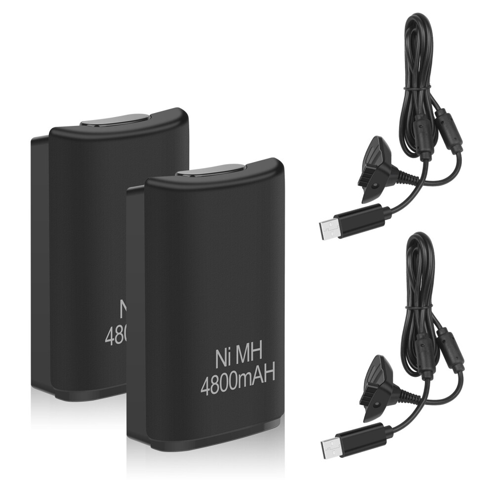 Futurebatt 4800Mah Rechargeable Battery For Xbox 360 Controller Battery Pack, Charger Dual Charging Station Dock With 2 Pack Battery Compatible With Xbox 360 Black