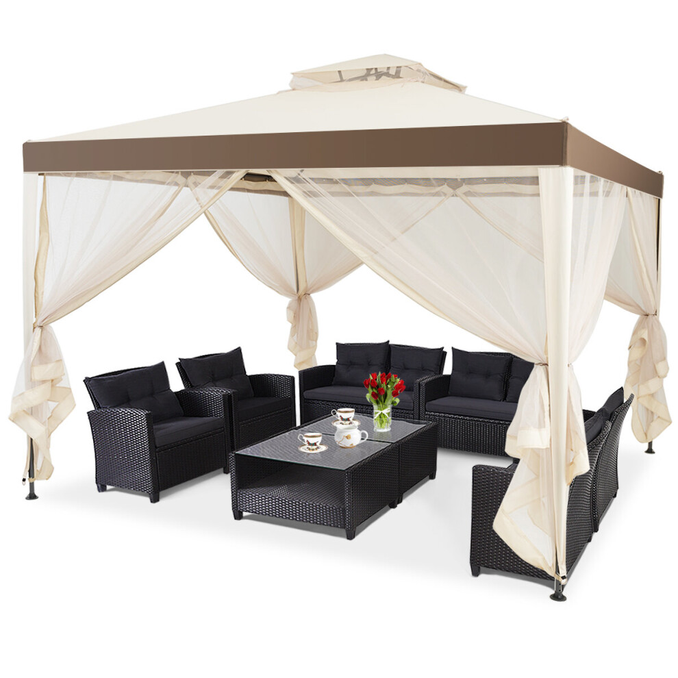 3m x 3m Outdoor Gazebo Pavilion Canopy Tent with Zipped Mesh Side Wall