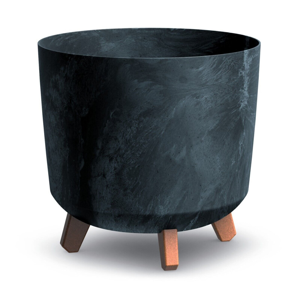 (anthracite) Large Round Concrete Look Plastic Planter Flower Pot Indoor Outdoor With Legs