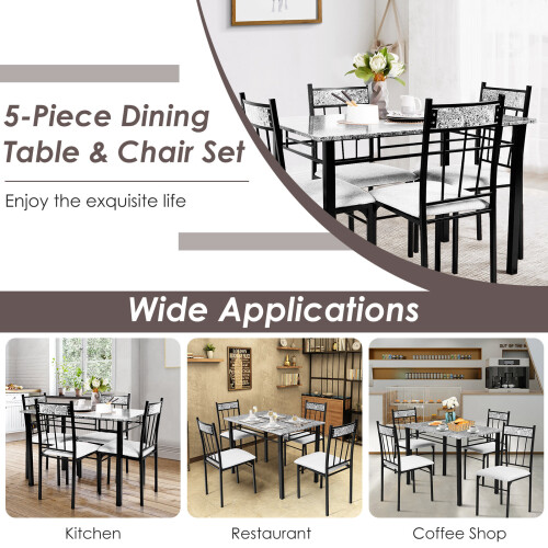 Costway 5 Pieces Modern Kitchen Dining Set 1 Bar Table and  4 High Back Chairs 2