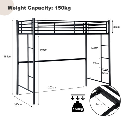 3.5FT Single Metal Loft Bed Frame High Sleeper Bunk Bed Desk Cabin Bed on OnBuy