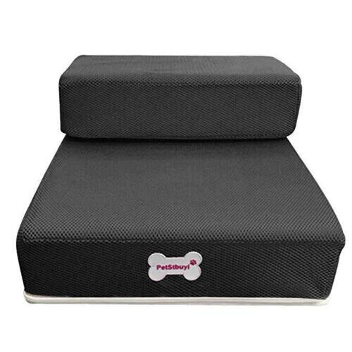 (  Black) 2-STEP MESH FOLDING PET DOG RAMP STAIRS ANIMAL MAT