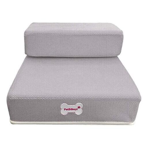 (  Grey) 2-STEP MESH FOLDING PET DOG RAMP STAIRS ANIMAL MAT