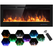 (102cm/40") Electric Fireplace 900/1800W Touch Screen Glass Panel Colorful Flame Insert Wall Mounted Heater Remote Control with Crystal&Log Set,Black