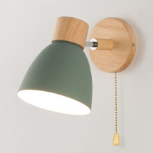 (Green With Switch) Wooden Nordic Wall Lamp With Switch Modern Wall Sconce For Bedroom Living Room Home Lighting Macaroon