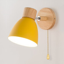 (Yellow With Switch) Wooden Nordic Wall Lamp With Switch Modern Wall Sconce For Bedroom Living Room Home Lighting Macaroon