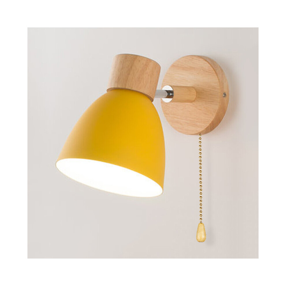 (Yellow With Switch) Wooden Nordic Wall Lamp With Switch Modern Wall Sconce For Bedroom Living Room Home Lighting Macaroon