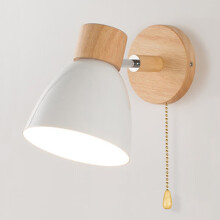 (White With Switch) Wooden Nordic Wall Lamp With Switch Modern Wall Sconce For Bedroom Living Room Home Lighting Macaroon