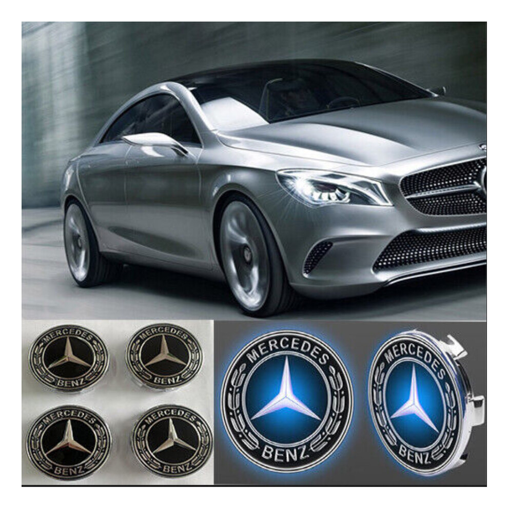 Newjass 4Pcs 75Mm Floating Led Wheel Center Caps Fit For Mercedes Benz
