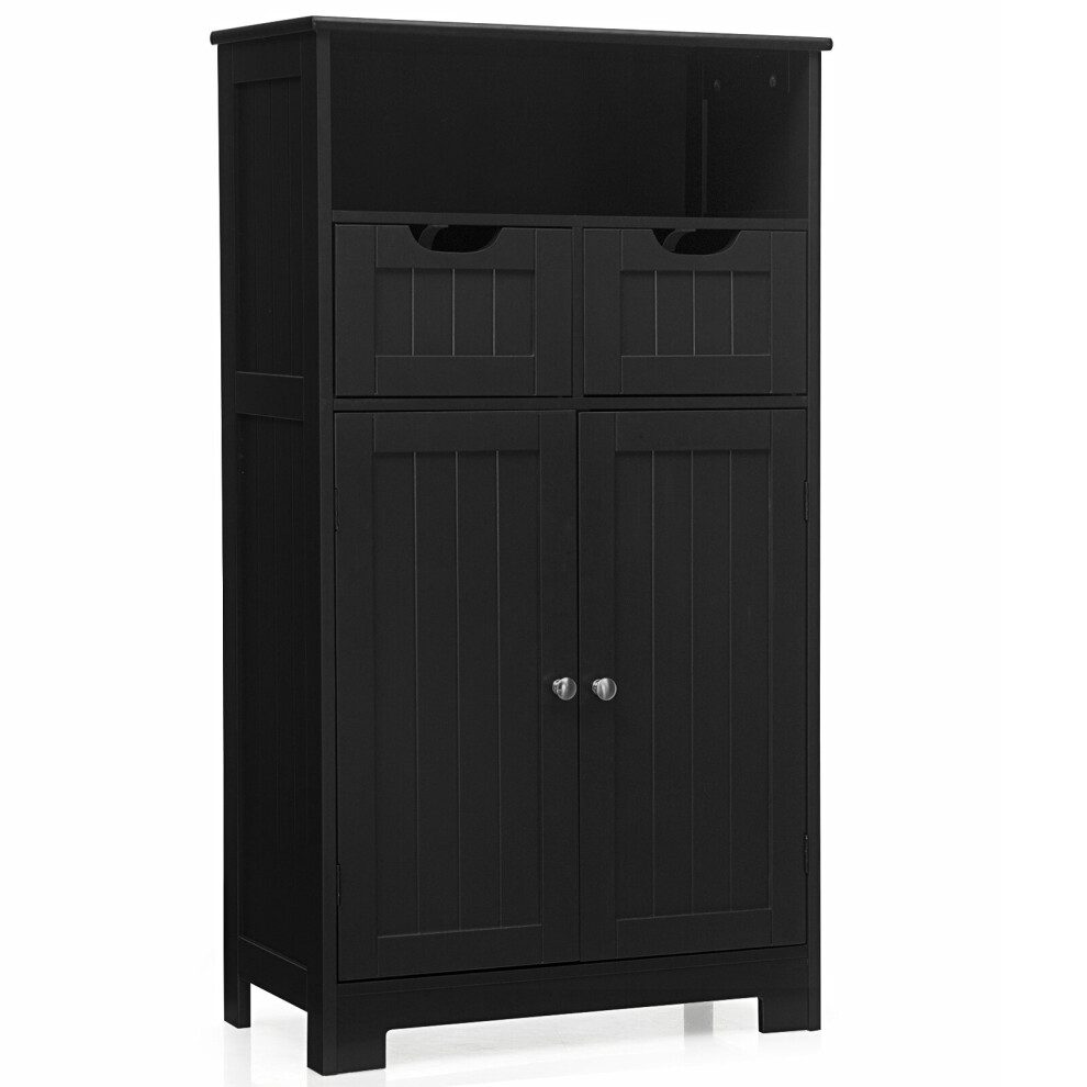 Costway Bathroom Floor Cabinet Wooden Storage Cupboard With Adjustable Shelf
