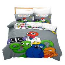 (Four People, 200x200cm/78.7*78.7in) 3pcs Rainbow Friends Theme Printing Bed Duvet Set Quilt Pillow Cover Child Adult