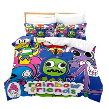 (Melody, 200x200cm/78.7*78.7in) 3pcs Rainbow Friends Theme Printing Bed Duvet Set Quilt Pillow Cover Child Adult