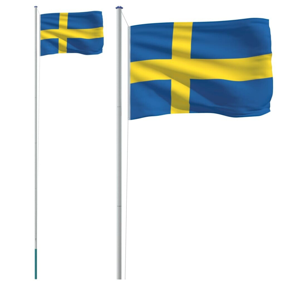 vidaXL Sweden Flag and Pole 6.23 m Aluminium Outdoor Garden Camper Flag Pole