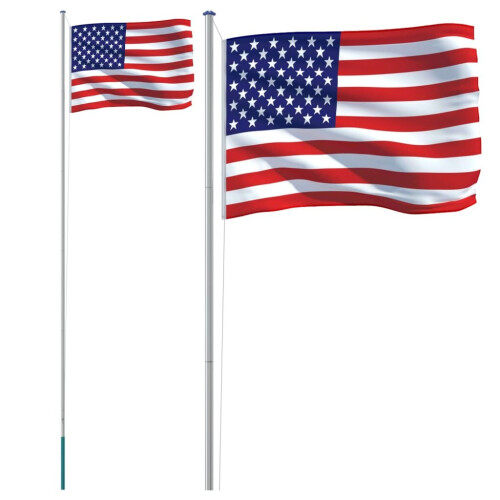 vidaXL US Flag and Pole 6.23 m Aluminium Outdoor Garden Camping Flag ...