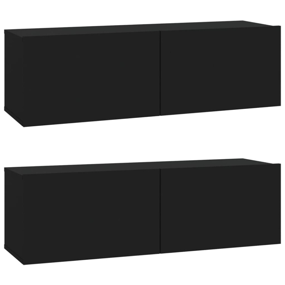 vidaXL Wall TV Cabinets Floating TV Unit TV Stand 2 Pcs Black Engineered Wood