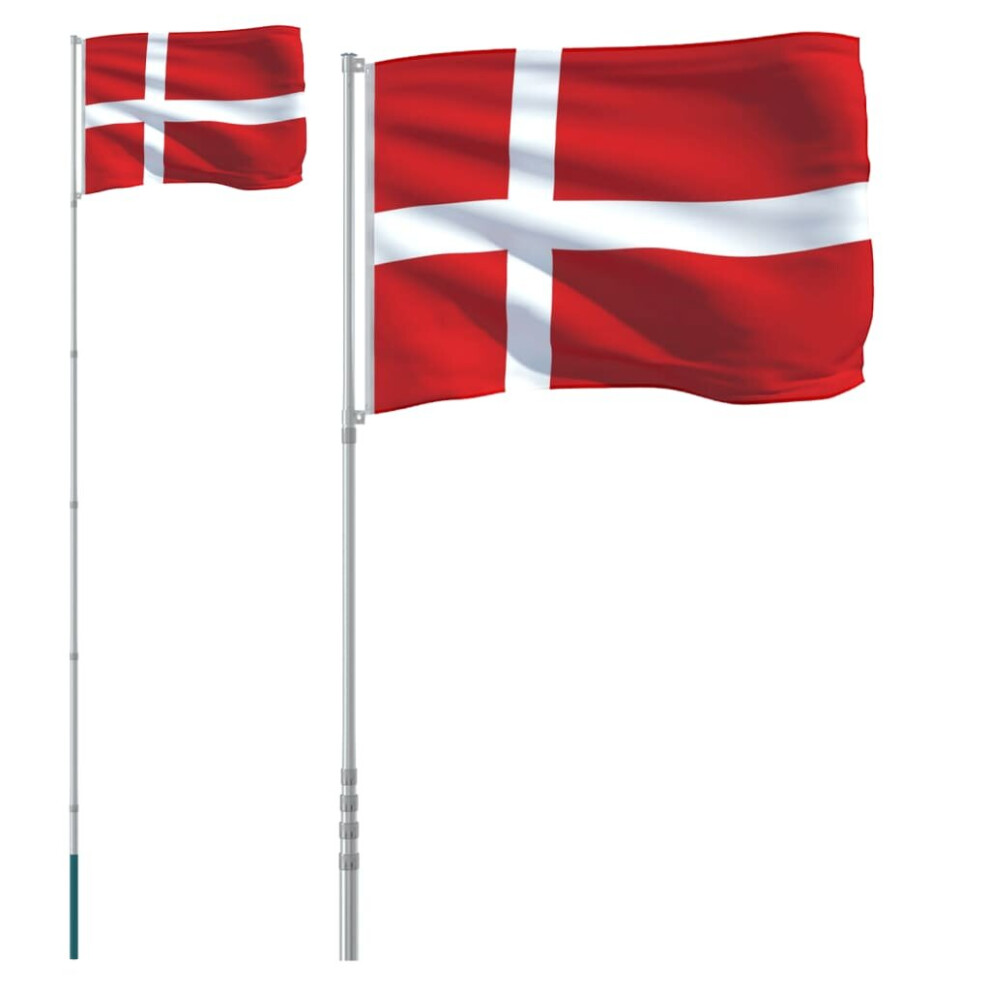 vidaXL Denmark Flag and Pole Flagpole Decoration Flag Pole Kit Flag Aluminium