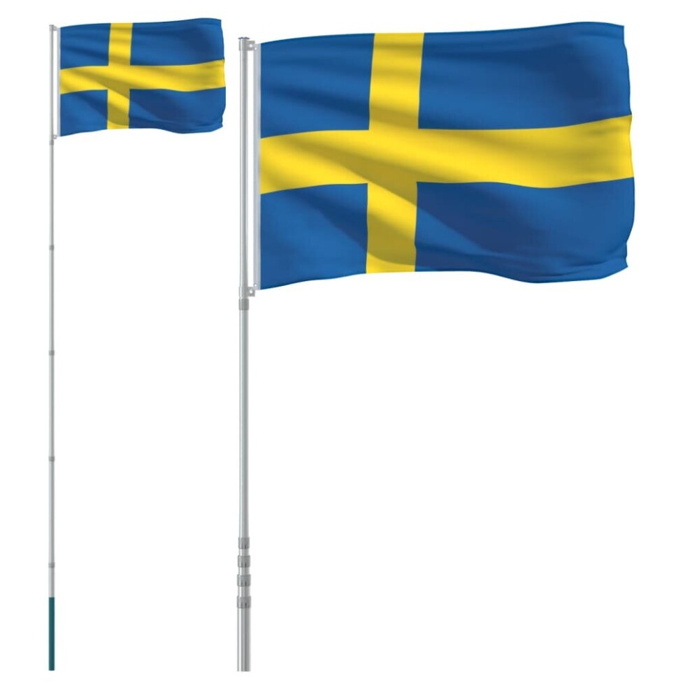 vidaXL Sweden Flag and Pole 5.55 m Aluminium Outdoor Garden Camper Flag Pole