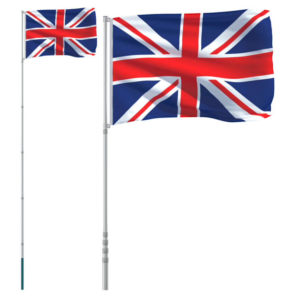 vidaXL UK Flag and Pole 5.55 m Aluminium Outdoor Garden Camping Flag Pole