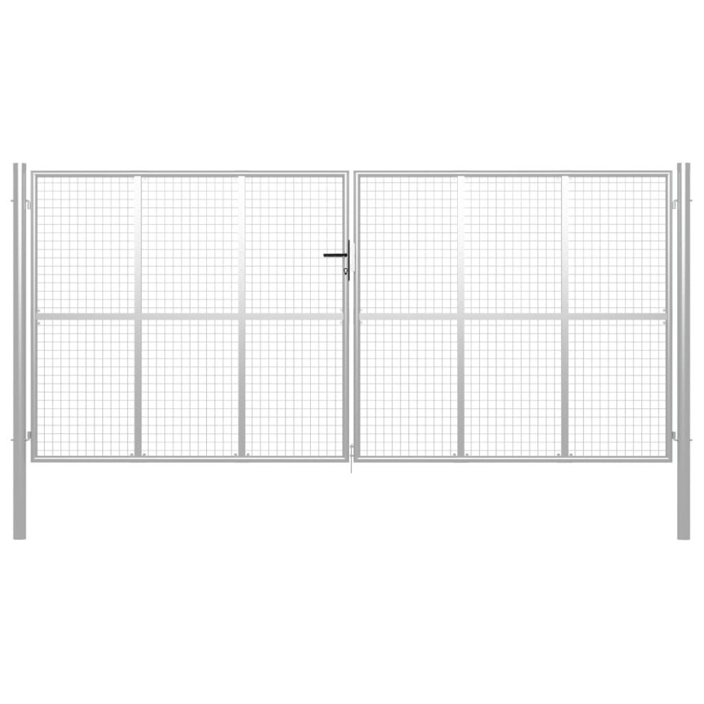 vidaXL Garden Gate Galvanised Steel 415x225cm Silver Fence Door Patio Gate