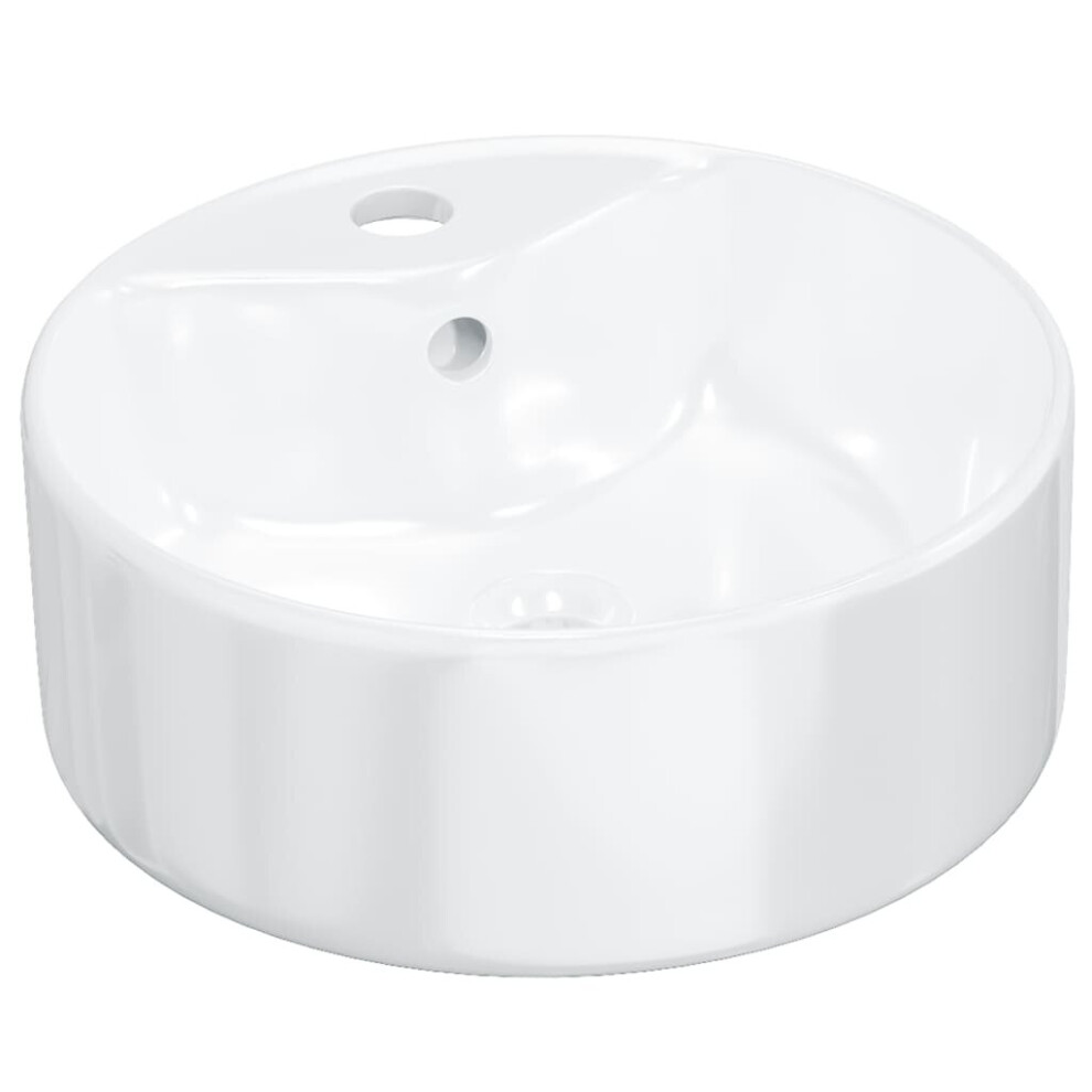 vidaXL Wash Basin Countertop Wash Sink Cloakroom Basin White Ceramic Round