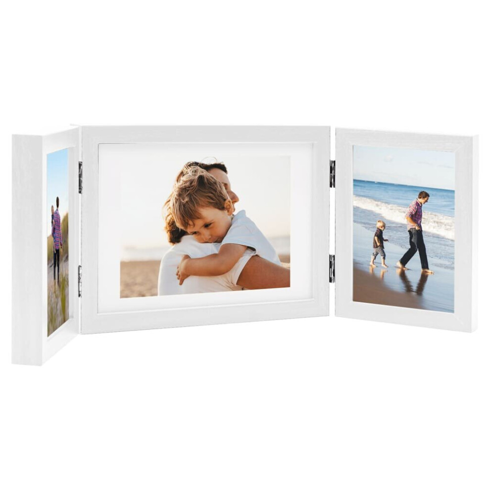 vidaXL Trifold Photo Frame Collage White Indoor Decor Hinged Picture Frame