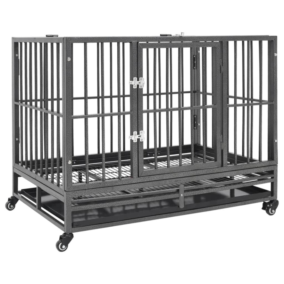 Vidaxl Dog Cage With Wheels Steel Dog Puppy Supply Enclosure Crate Kennel