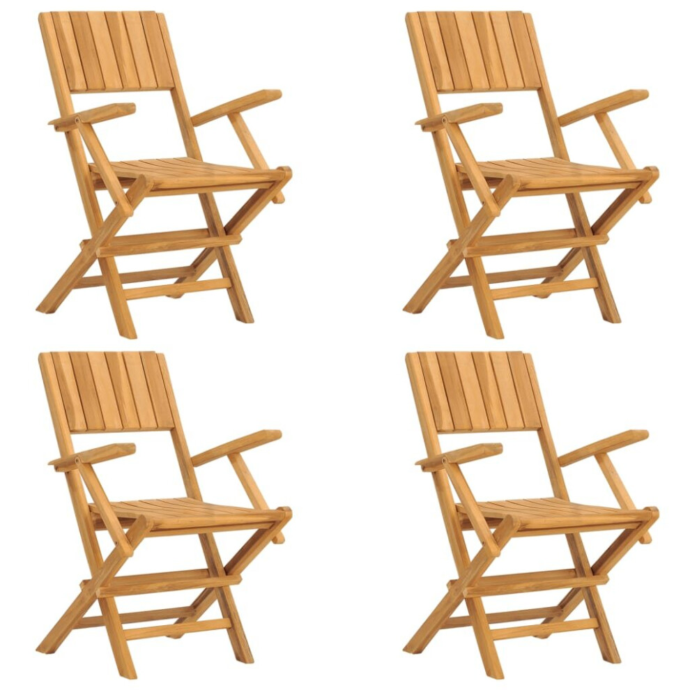 (4 pcs, with armrest) vidaXL Folding Garden Chairs Outdoor Chair Patio Wooden Chair Solid Wood Teak