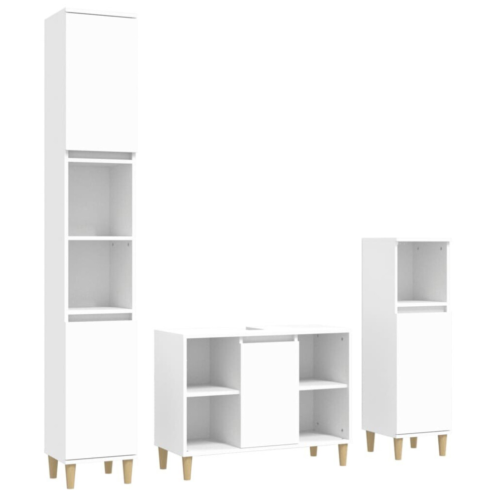 Vidaxl (White) Bathroom Furniture Set Washroom Vanity Unit 3 Piece Engineered Wood