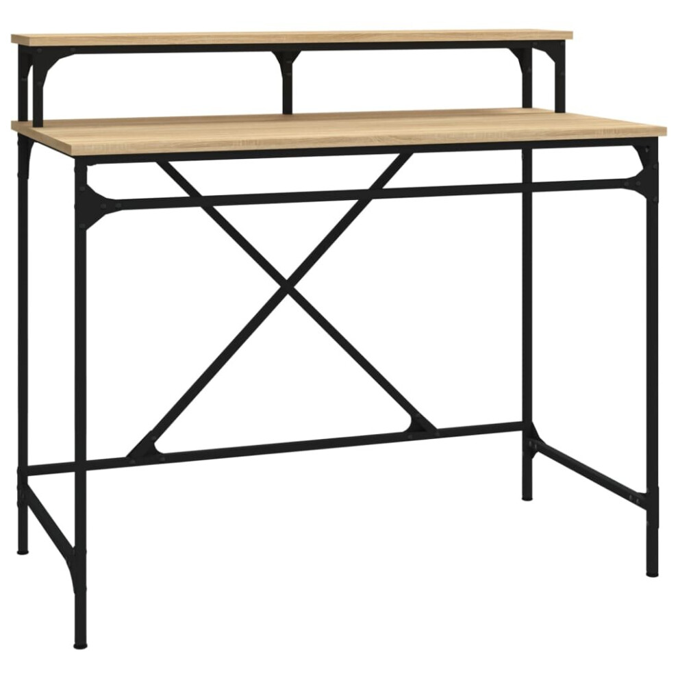Vidaxl (Sonoma Oak, 100X50x90 Cm) Desk Computer Table Office Work Desk Engineered Wood And Iron Black