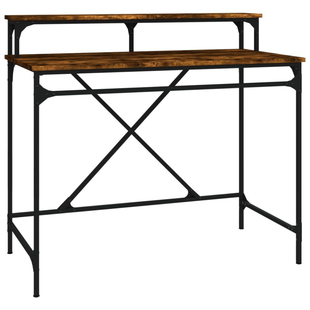 Vidaxl (Smoked Oak, 100X50x90 Cm) Desk Computer Table Office Work Desk Black Engineered Wood And Iron