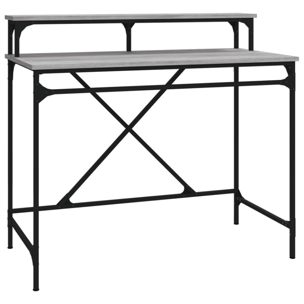 (grey sonoma, 100x50x90 cm) vidaXL Desk Computer Table Office Work Desk Black Engineered Wood and Iron-image-OPC-PBPXP8P-NEW