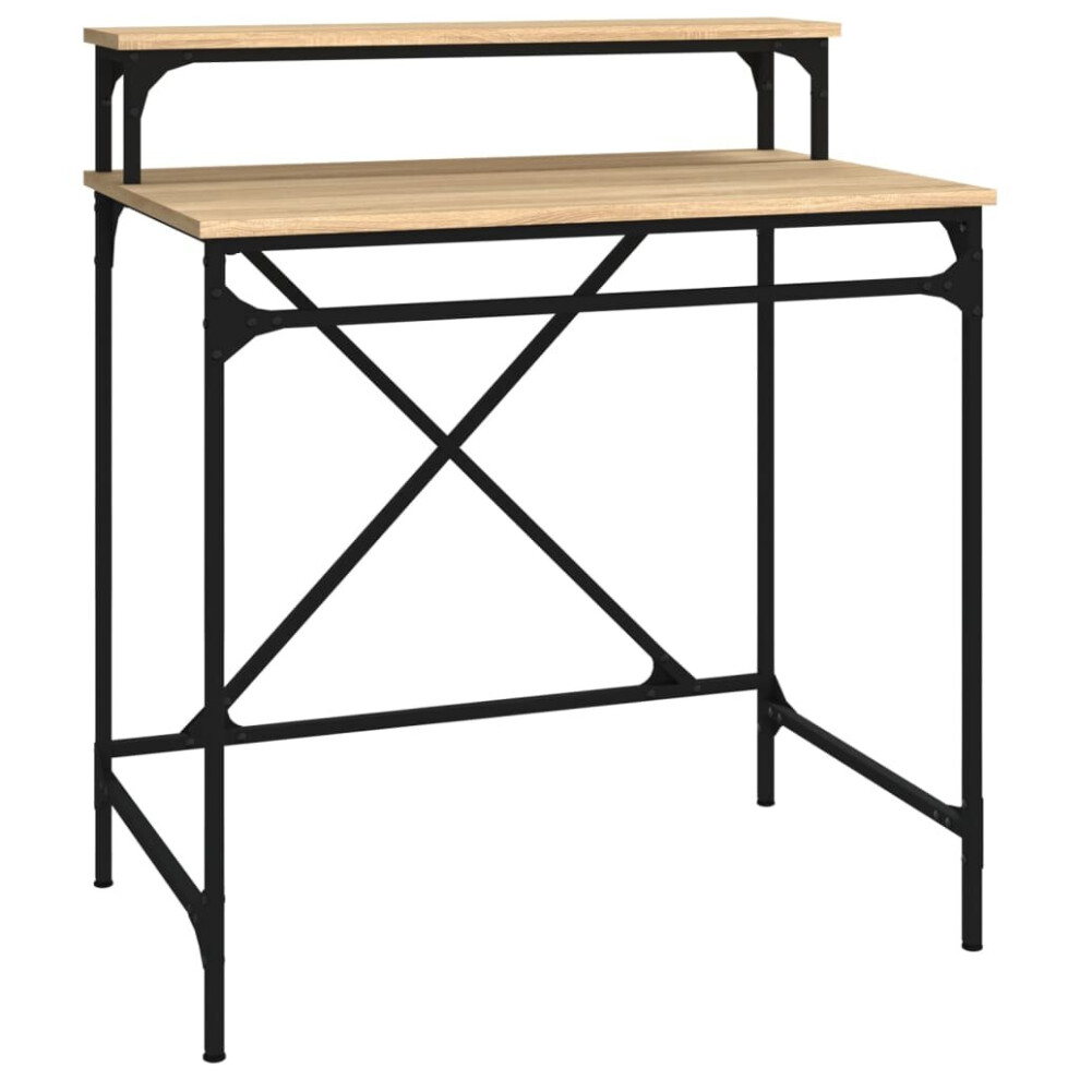 Vidaxl (Sonoma Oak, 80X50x90 Cm) Desk Computer Table Office Work Desk Engineered Wood And Iron Black