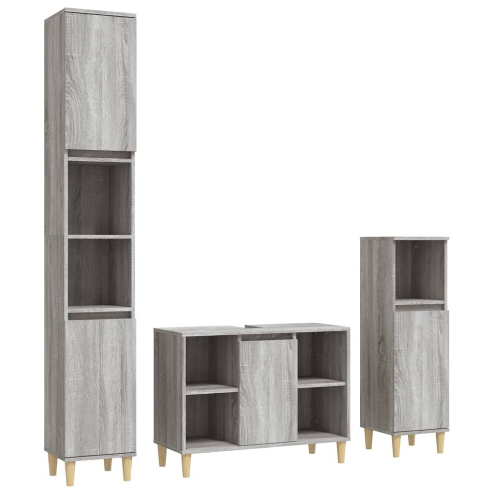 (grey sonoma) vidaXL Bathroom Furniture Set Washroom Vanity Unit 3 Piece Engineered Wood