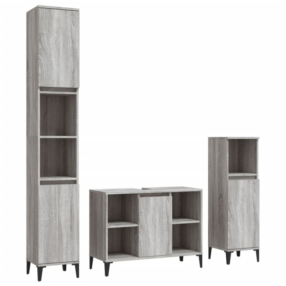 Vidaxl (Grey Sonoma) Bathroom Furniture Set Washroom Vanity Unit 3 Piece Engineered Wood