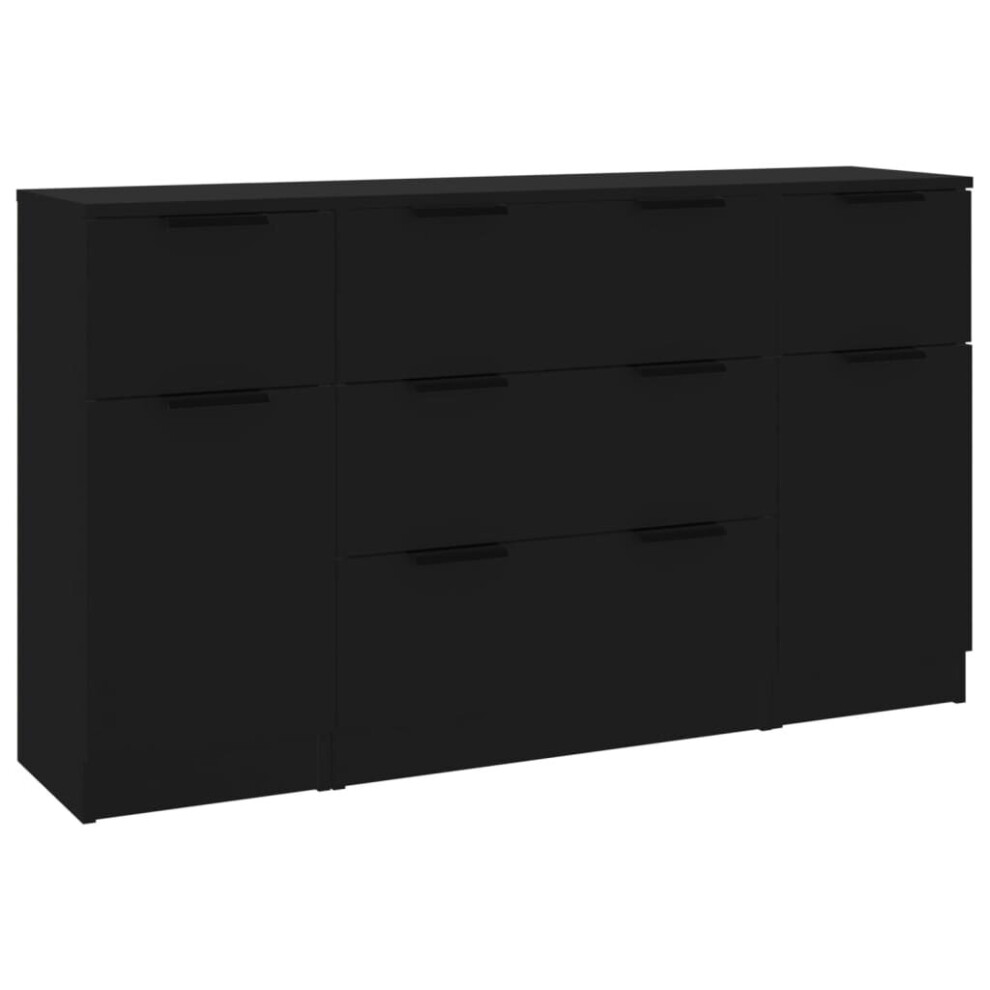 vidaXL Sideboard Set 3 Piece Black Engineered Wood Side Cabinet Home Organiser