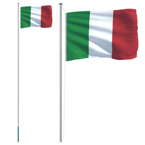 vidaXL Italy Flag and Pole 6.23 m Aluminium Outdoor Garden Camper Flag ...