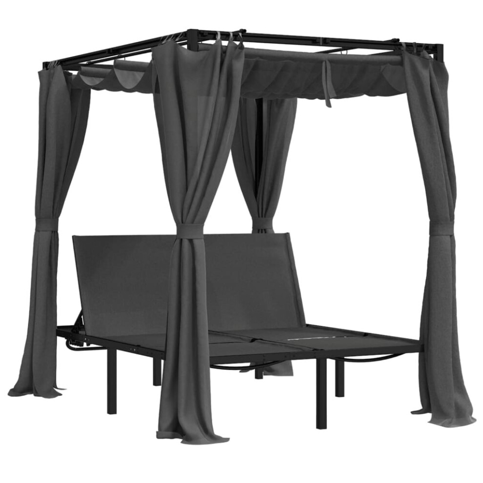 vidaXL Double Sun Lounger with Side and Top Curtains Anthracite Garden Sun Bed