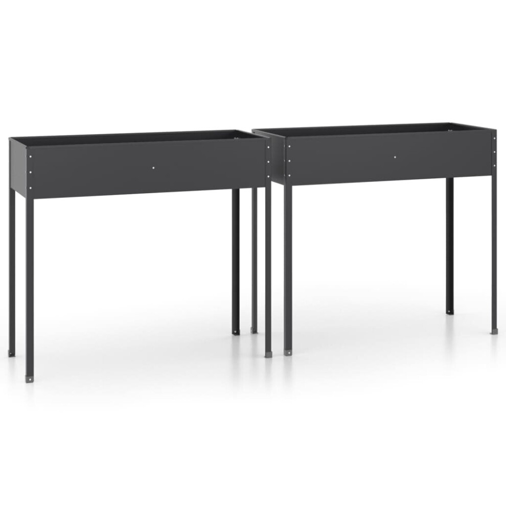 Vidaxl 2X Garden Planters Galvanised Steel Raised Bed Flower Pot Anthracite