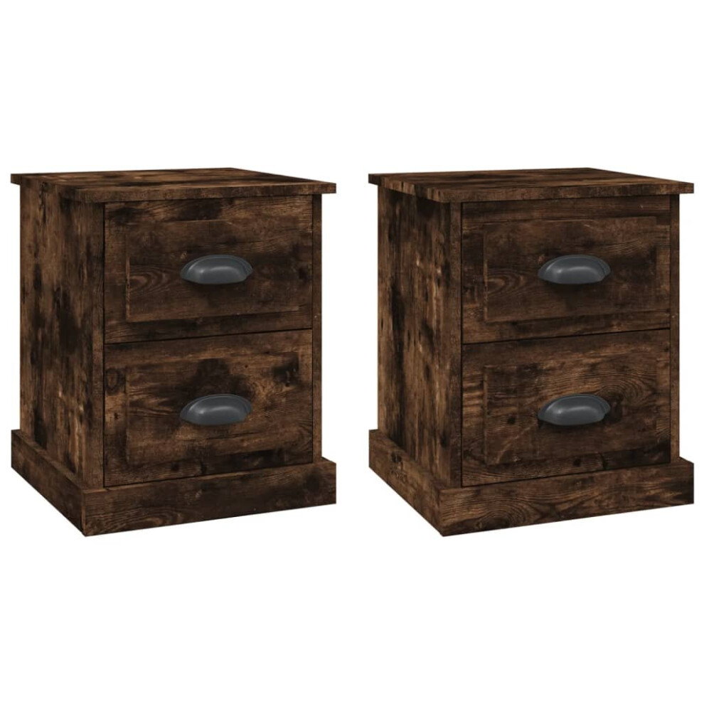 Vidaxl (Smoked Oak, 2 Pcs) Bedside Cabinet Side Table Nightstand Side Cabinet Engineered Wood