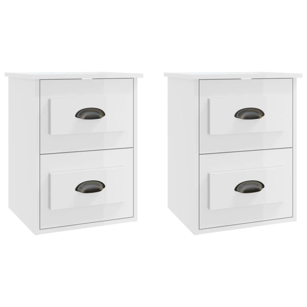 (high gloss white, 2 pcs) vidaXL Wall-mounted Bedside Cabinets Floating Storage Cabinets Hanging Cabinet