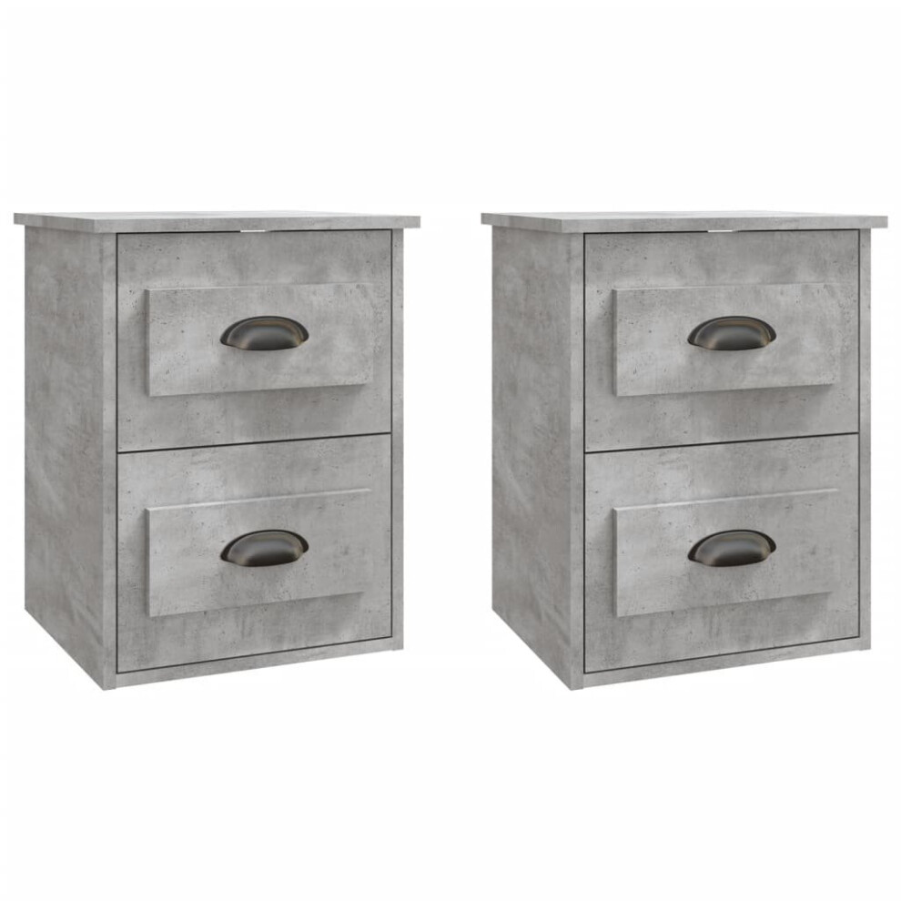 Vidaxl (Concrete Grey, 2 Pcs) Wall-Mounted Bedside Cabinets Floating Storage Cabinets Hanging Cabinet