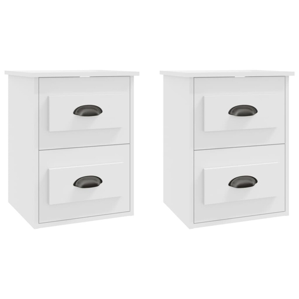 Vidaxl (White, 2 Pcs) Wall-Mounted Bedside Cabinets Floating Storage Cabinets Hanging Cabinet