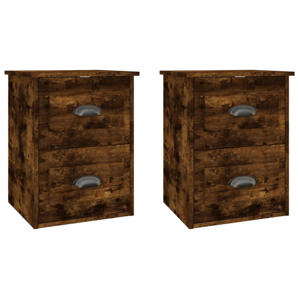 Vidaxl (Smoked Oak, 2 Pcs) Wall-Mounted Bedside Cabinets Floating Storage Cabinets Hanging Cabinet