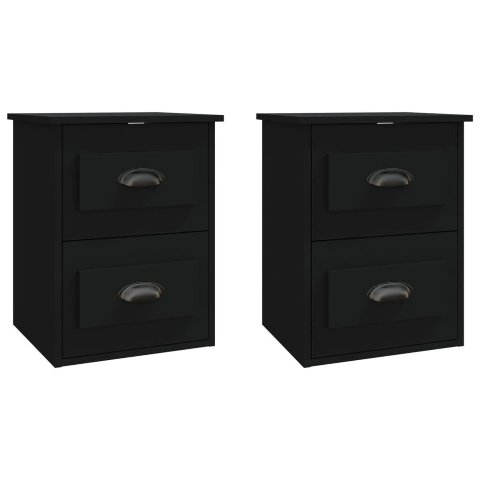 Vidaxl (Black, 2 Pcs) Wall-Mounted Bedside Cabinets Floating Storage Cabinets Hanging Cabinet