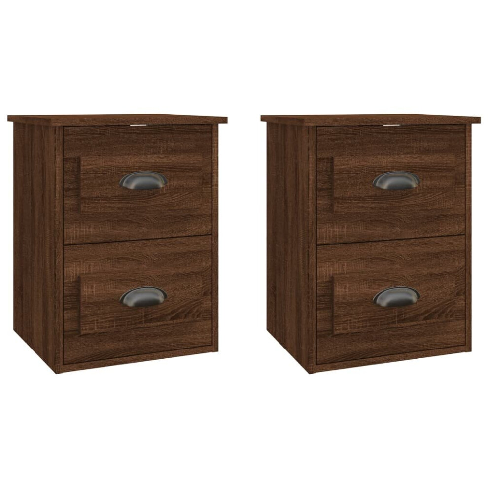 Vidaxl (Brown Oak, 2 Pcs) Wall-Mounted Bedside Cabinets Floating Storage Cabinets Hanging Cabinet