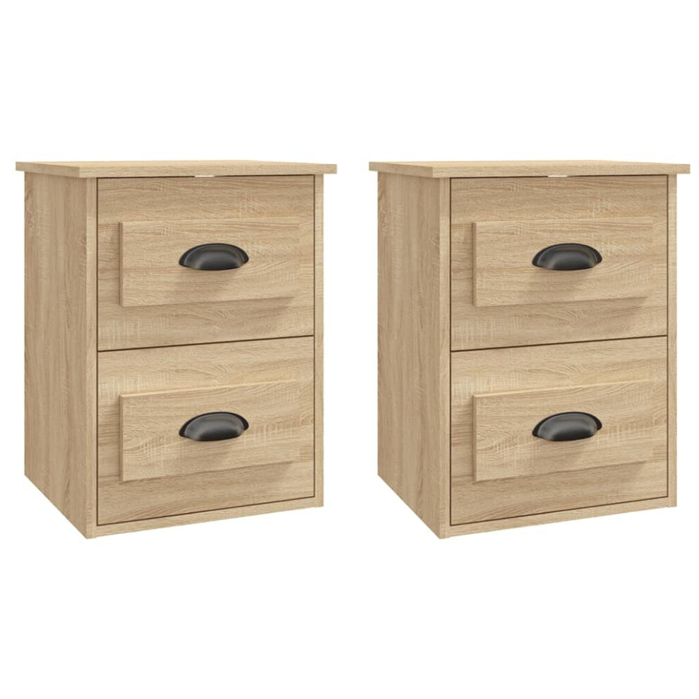 Vidaxl (Sonoma Oak, 2 Pcs) Wall-Mounted Bedside Cabinets Floating Storage Cabinets Hanging Cabinet